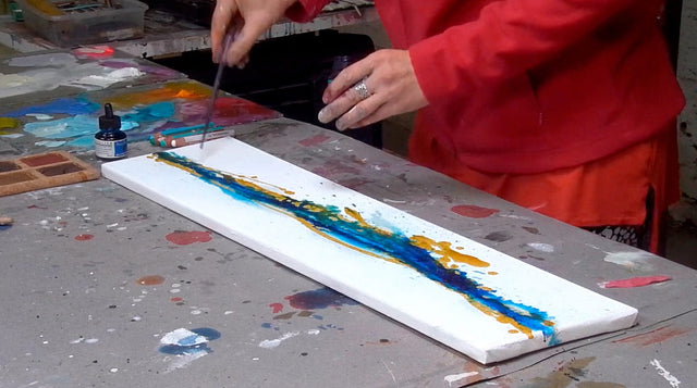 Lerne im geistreich Online-Kurs mit Angelika Biber Landschaft abstrakt auf extremem Format kennen