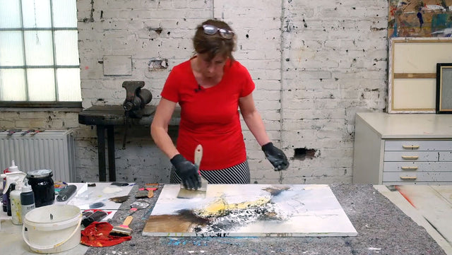 Lerne im geistreich Online-Kurs mit Angelika Biber Abstrakt - Struktur und Bitumen (Schüttung) kennen