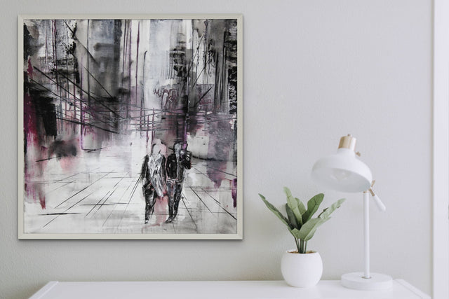 Lerne im geistreich Online-Kurs mit Angelika Domenig Cityscapes Violett - Stadtansicht mit Menschen kennen