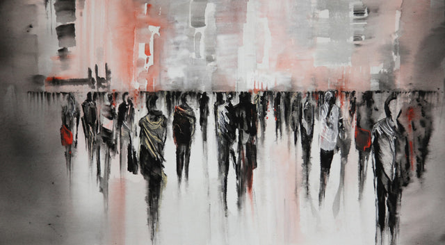 Lerne im geistreich Online-Kurs mit Angelika Domenig Cityscapes Violett - Stadtansicht mit Menschen kennen