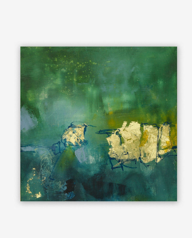 Lerne im geistreich Online-Kurs mit Annette Lehrmann Blaugrünes Bild mit Goldeffekt kennen