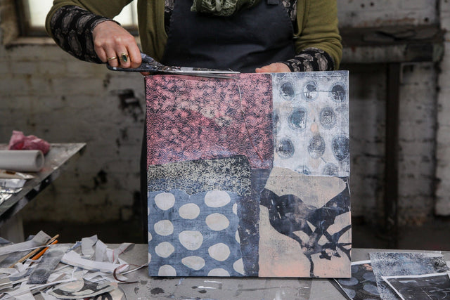 Lerne im geistreich Online-Kurs mit Cordula Kagemann Gellidruck und Collage kennen