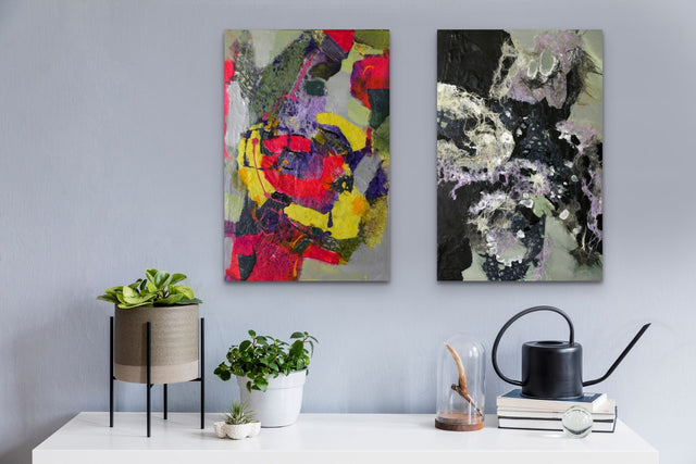 Lerne im geistreich Online-Kurs mit Era Freidzon Komposition-Collage-Technik farbig und grau kennen