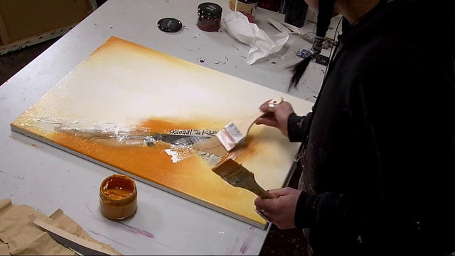 Lerne im geistreich Online-Kurs mit Friederike Meintke Acryl-Abstrakt mit Collage - Einzelbild kennen