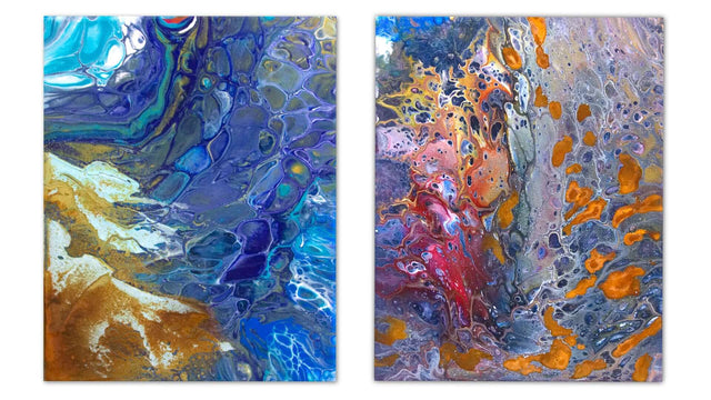 Lerne im geistreich Online-Kurs mit Helga Budde-Engelke Rost, Spachtelmasse, Rakel und Pouring kennen