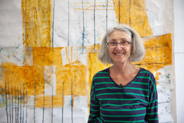 Lerne im geistreich Online-Kurs mit Iris Flexer Holzschnitt im Handdruck mit Collage kennen