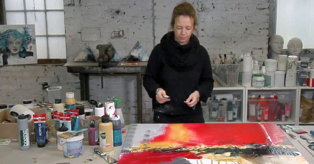 Lerne im geistreich Online-Kurs mit Isabelle Zacher-Finet Dynamische Abstraktion mit Tusche und Colorshaper kennen