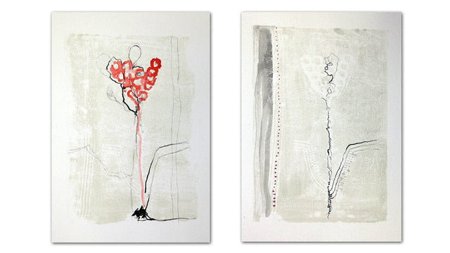 Lerne im geistreich Online-Kurs mit Karin Christoph Poetische Serie in Druck- und Mischtechnik kennen