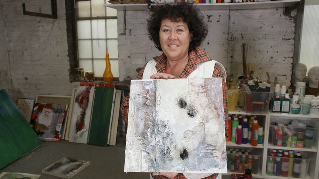 Lerne im geistreich Online-Kurs mit Sonja Schmid Materialbild(er) mit Dachpappe und Lack kennen