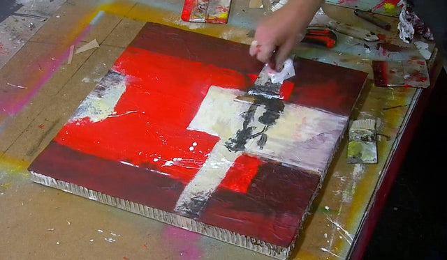 Lerne im geistreich Online-Kurs mit Steffen Rolla Bildidee - Bildaufbau in Mischtechnik rot kennen