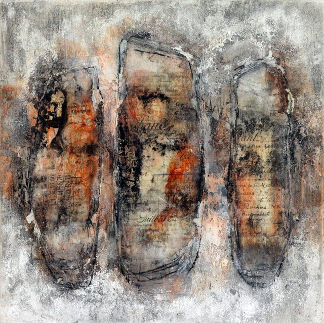 Lerne im geistreich Online-Kurs mit Ute Hoeg Collage, Baumaterial, Wachs und Beizen kennen