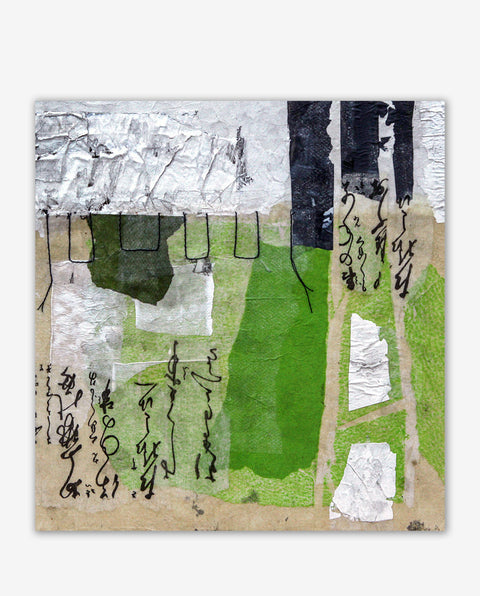 Collage in grün mit Seidenpapier und Acryl