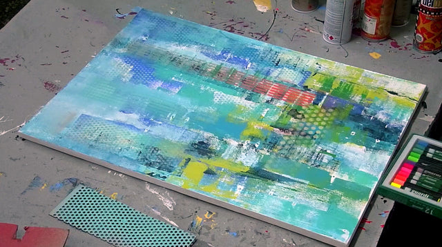 Lerne im geistreich Online-Kurs mit Angelika Biber Abstrahierte Stadtansicht in Mischtechnik kennen