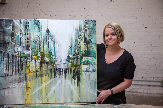 Lerne im geistreich Online-Kurs mit Angelika Domenig Cityscapes Grün/Gelb kennen