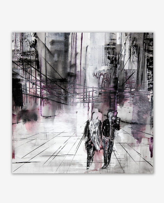 Lerne im geistreich Online-Kurs mit Angelika Domenig Cityscapes Violett - Stadtansicht mit Menschen kennen