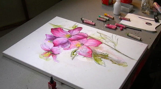 Lerne im geistreich Online-Kurs mit Anita Hörskens Clematis in Mischtechnik kennen