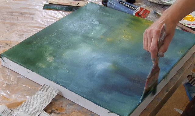 Lerne im geistreich Online-Kurs mit Annette Lehrmann Blaugrünes Bild mit Goldeffekt kennen