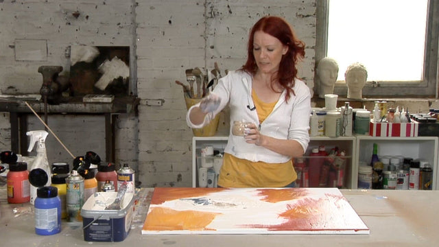 Lerne im geistreich Online-Kurs mit Conny Niehoff Collage-Technik mit Acryl in Orange kennen