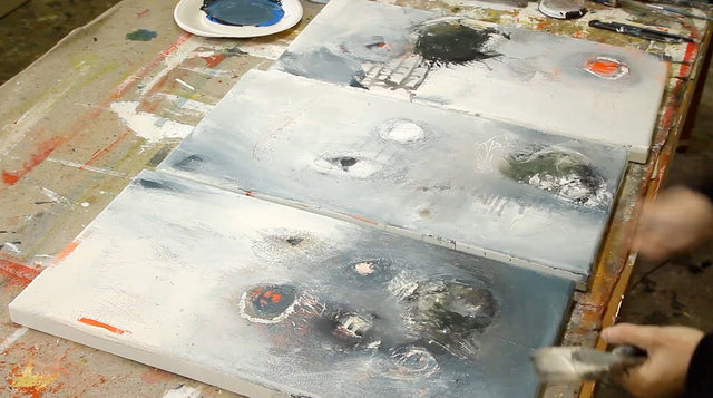 Lerne im geistreich Online-Kurs mit Conny Niehoff Triptychon graublau kennen