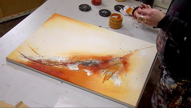 Lerne im geistreich Online-Kurs mit Friederike Meintke Acryl-Abstrakt mit Collage - Einzelbild kennen