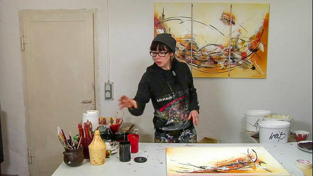 Lerne im geistreich Online-Kurs mit Friederike Meintke Acryl-Abstrakt mit Collage - Einzelbild kennen