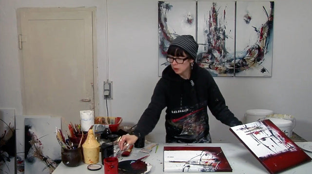 Lerne im geistreich Online-Kurs mit Friederike Meintke Acryl-Abstrakt mit Struktur & Collage als Diptychon kennen