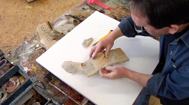 Lerne im geistreich Online-Kurs mit Günther Reil Kartonrippen-Bild in Mischtechnik kennen