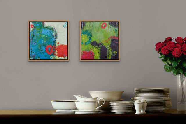 Abstraktes Wandbild aus dem Kurs Farbenfroh mit Ines Hildur im modernen Raum