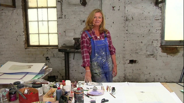 Lerne im geistreich Online-Kurs mit Karin Christoph Poetische Serie in Druck- und Mischtechnik kennen