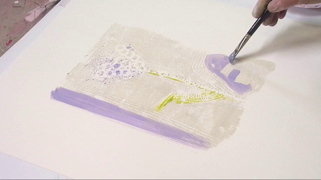 Lerne im geistreich Online-Kurs mit Karin Christoph Poetische Serie in Druck- und Mischtechnik kennen