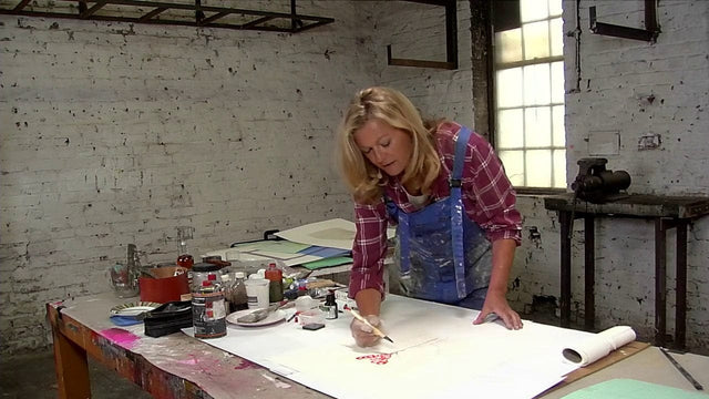 Lerne im geistreich Online-Kurs mit Karin Christoph Poetische Serie in Druck- und Mischtechnik kennen