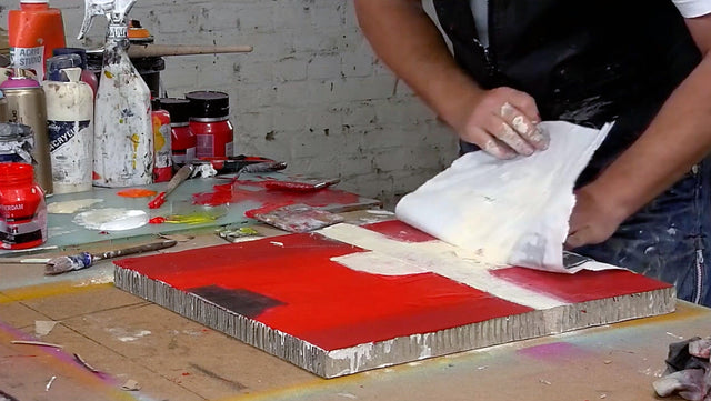 Lerne im geistreich Online-Kurs mit Steffen Rolla Bildidee - Bildaufbau in Mischtechnik rot kennen